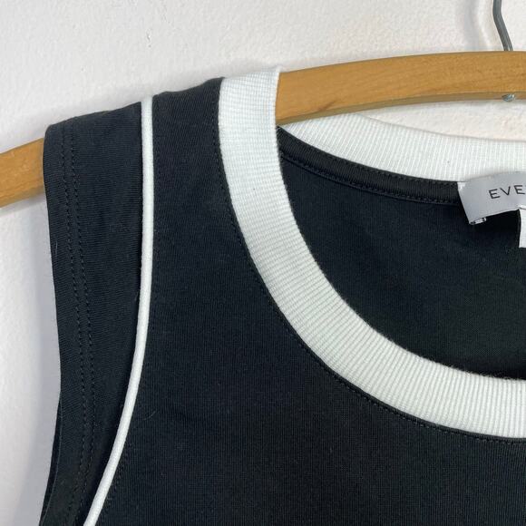Evereve Cooper Piped Tank Top Peruvian Pima Cotton Black White Relaxed Fit L - Picture 3 of 13